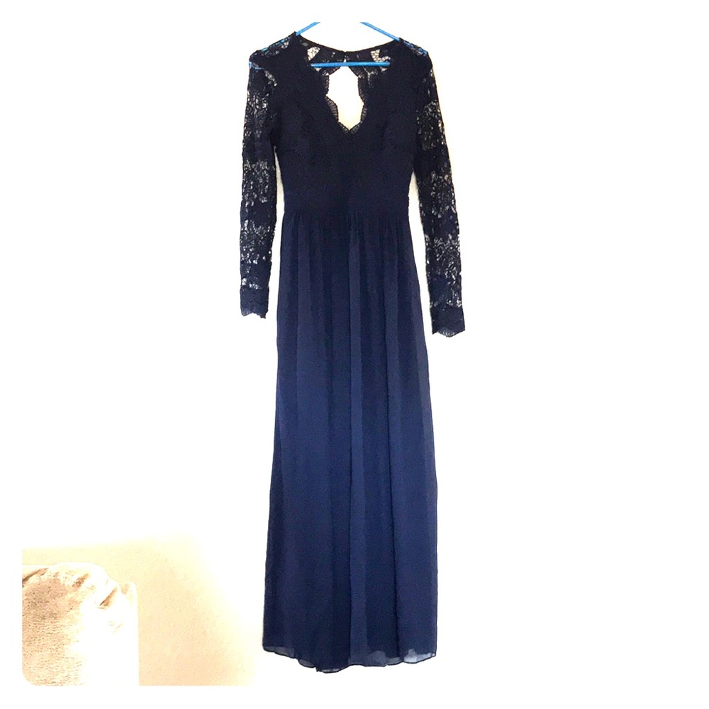 Awaken my love navy blue long sleeve lace maxi